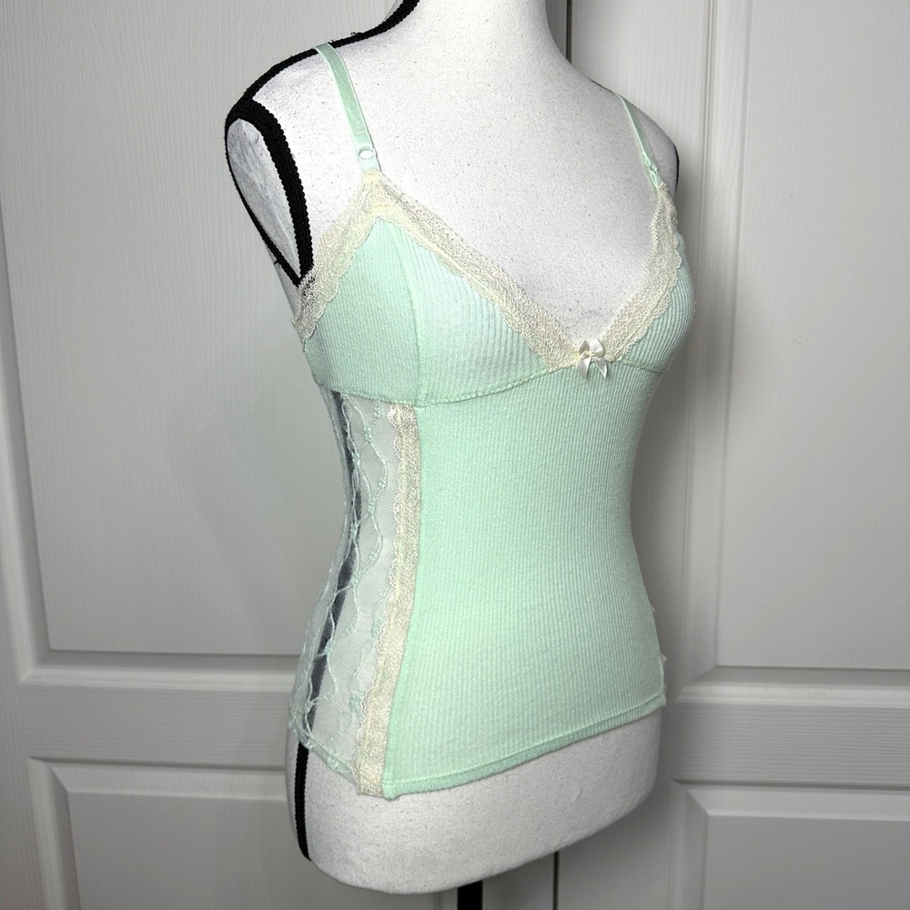 Out From Under Lace Trim Ribbed Cami Top XS Coquette Balletcore Fairycore Soft - Picture 11 of 12